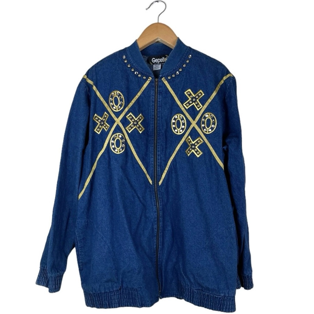 Vintage Gepetto Women’s Large Jean Jacket Rhinestone X’s & O’s Embellished